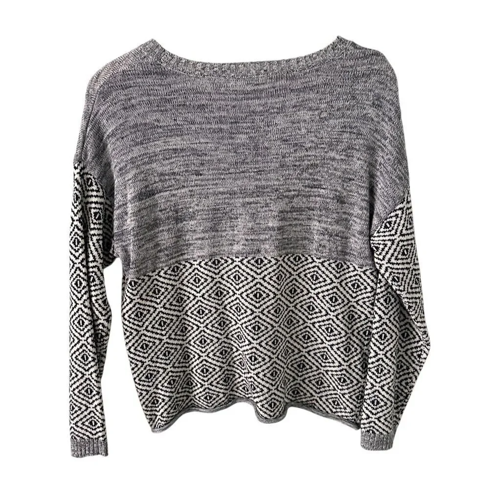 Obey Womens Blue and White Pattern Boxy Oversized Scoop Neck Sweater Size L - Picture 2 of 6